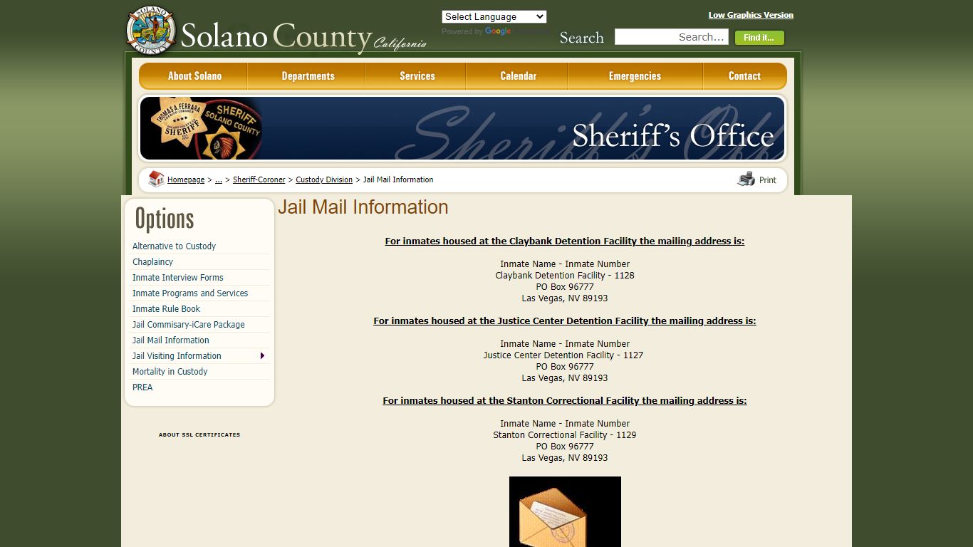 Solano County - Jail Mail Information - Solano County, California