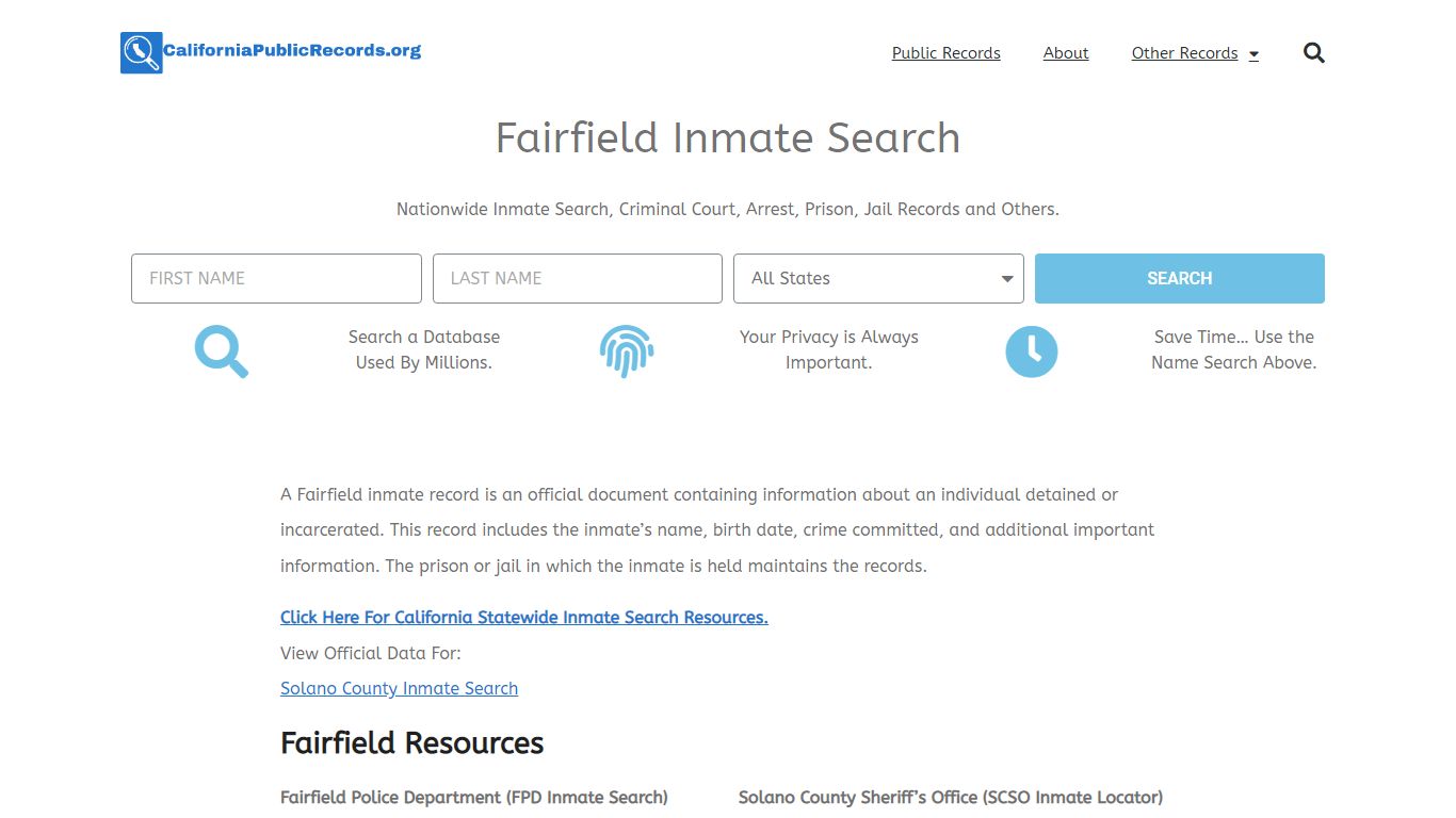 Fairfield Inmate Search - Current & Past FPD CA Jail Records